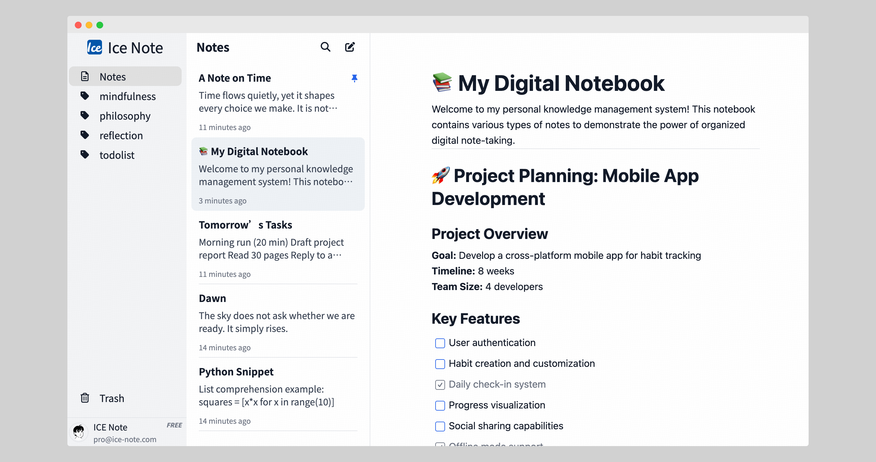 Ice Note - Clean Markdown Note-Taking Interface Screenshot